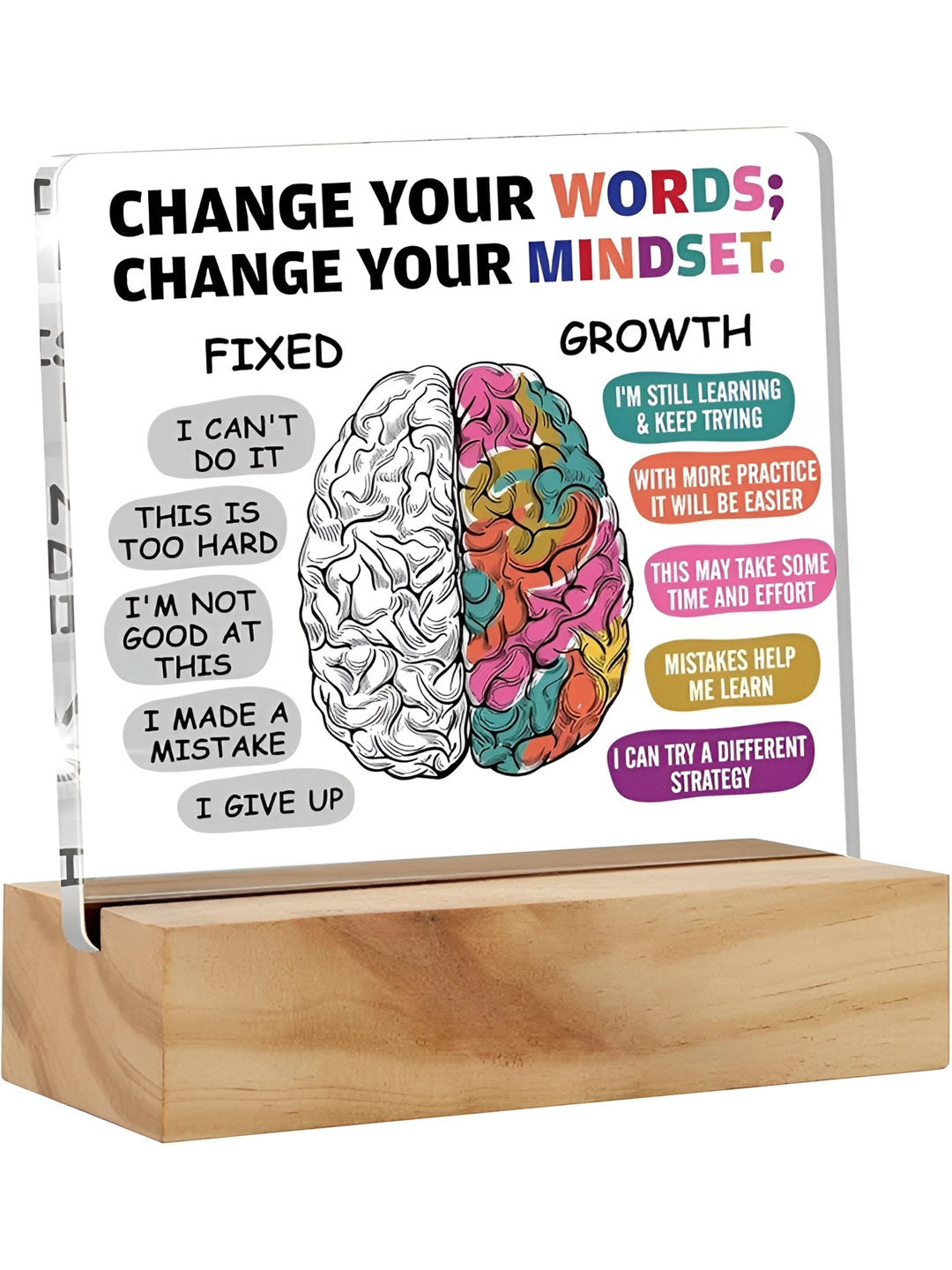 BS AMOR Encouragement Growth Mindset Desk Plaque Sign With Stand White Wood Natural Living Room Set of 2 Tiny Showpieces - 2 Inches