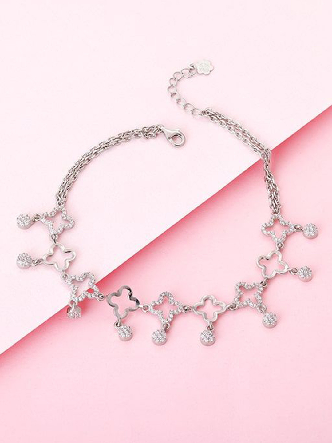 GIVA Celtic Set Of 2 925 Sterling Silver Rhodium-Plated Crystals Anklet