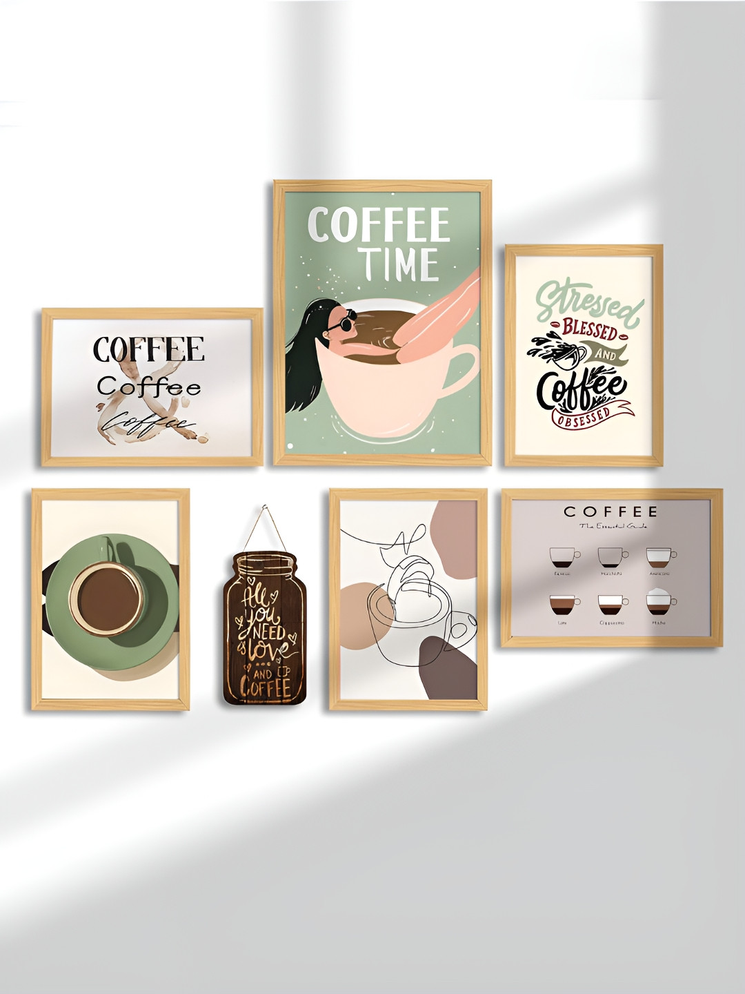 Myntra Elegant Homes Cream-Coloured 7 Pieces Coffee Quote Synthetic Wooden Wall Paintings