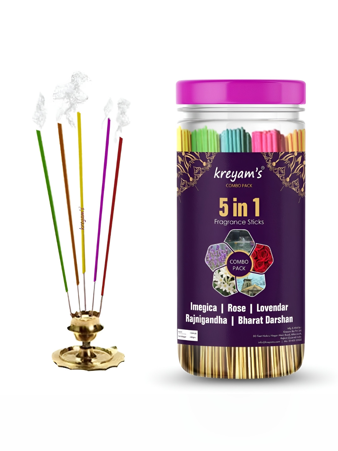 kreyam's Yellow & Green Wooden 5 In 1 Incense Sticks