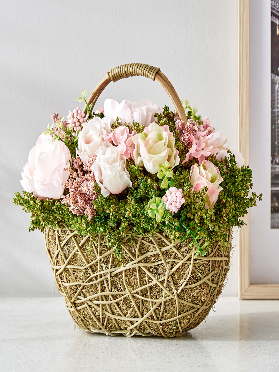 Home Centre Pink & White Artificial Flower With Pot