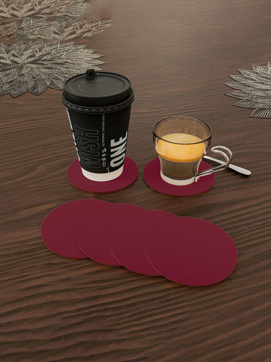 Kuber Industries Red 6 Pieces Striped Round Heat & Moisture Resistant Non Slip Coasters