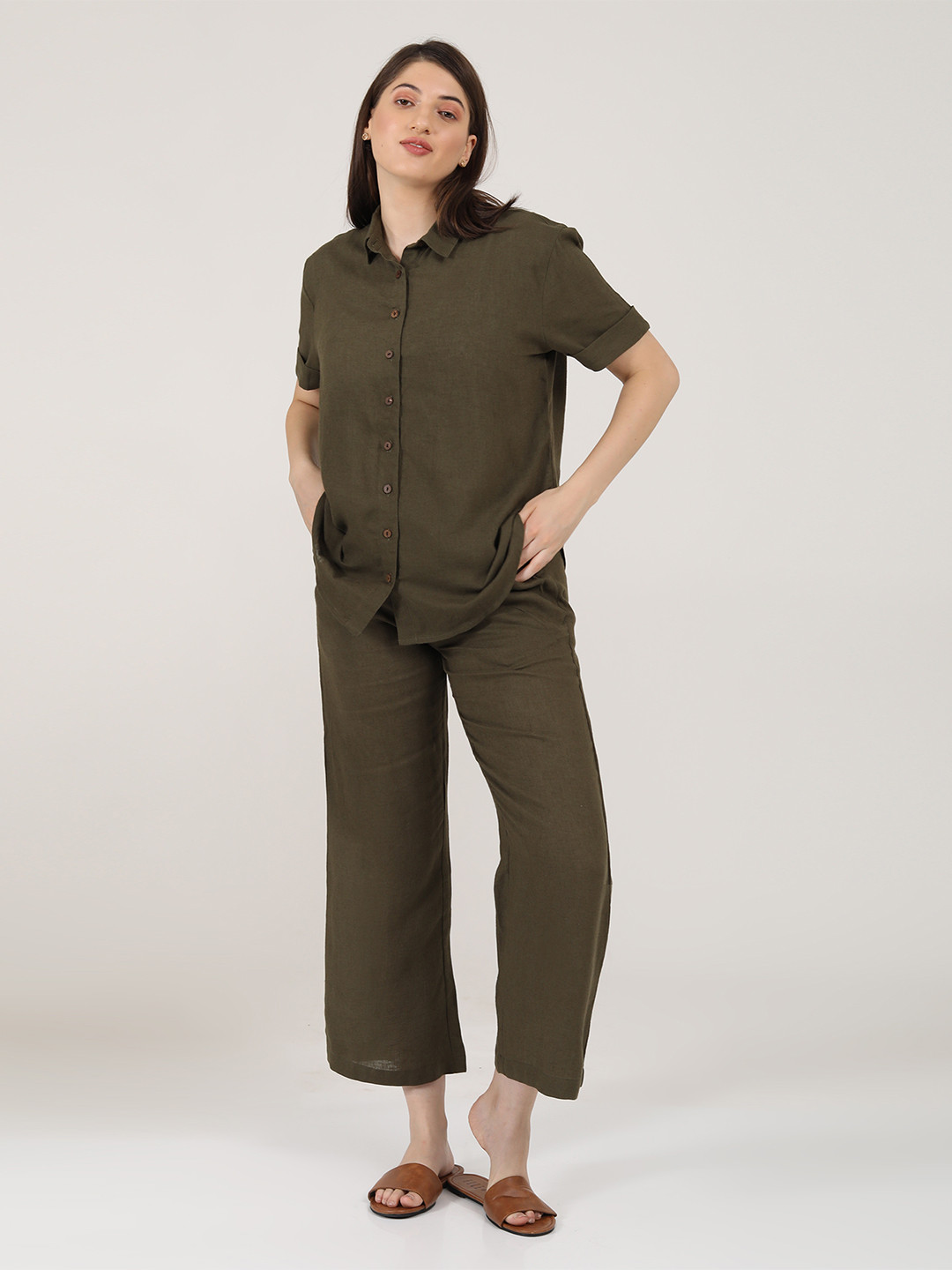Saltpetre Linen Short Sleeves Shirt With Trousers Co-Ords