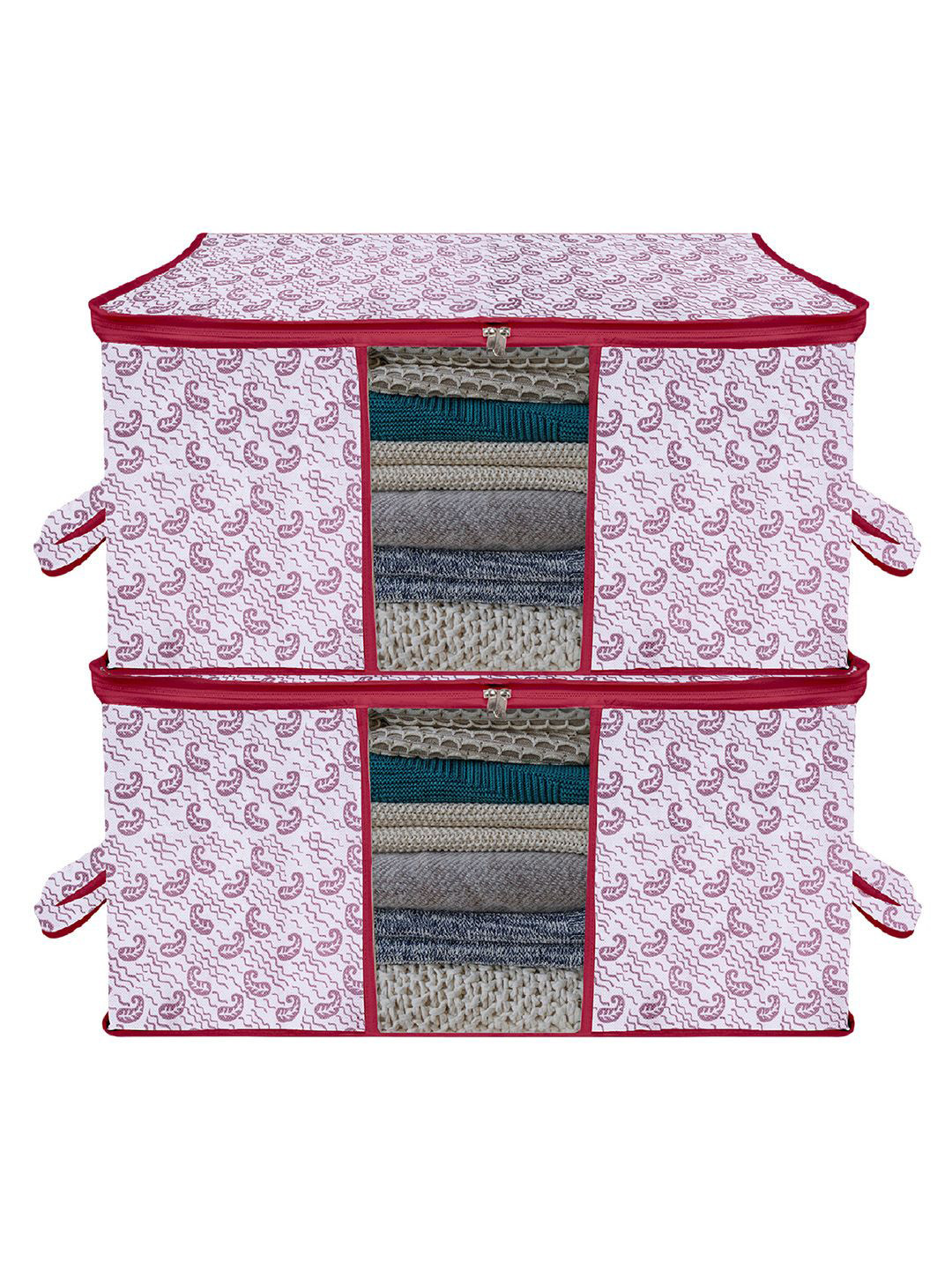 Kuber Industries Maroon & White 2 Pieces Carry-Design Multi-Utility Organisers