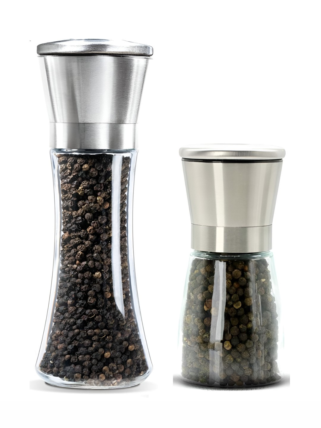 Baskety Transparent & Silver Toned 2 Pieces Stainless Steel Pepper Mill Grinder Shakers