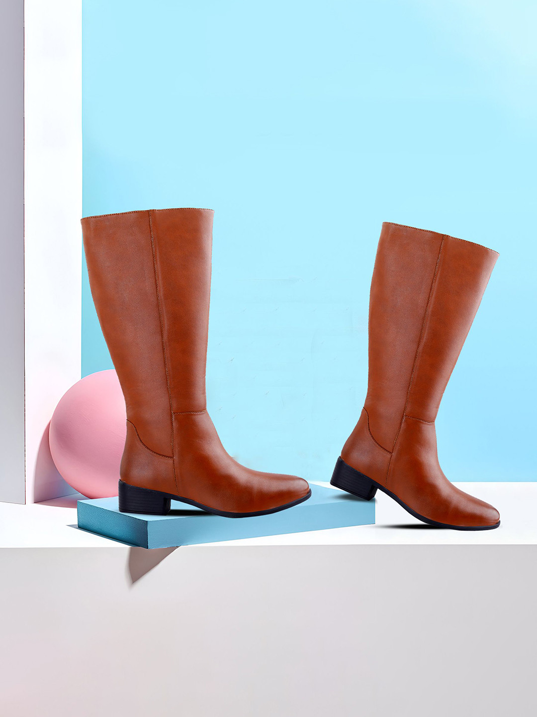 Bxxy Women High-Ankle Knee-Length Zipper Boots