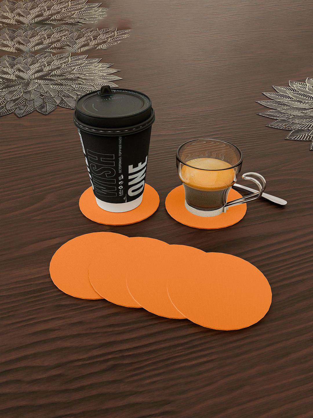 Kuber Industries Orange-Color 12 Pieces Striped Round Moisture Resistant Non Slip Coasters