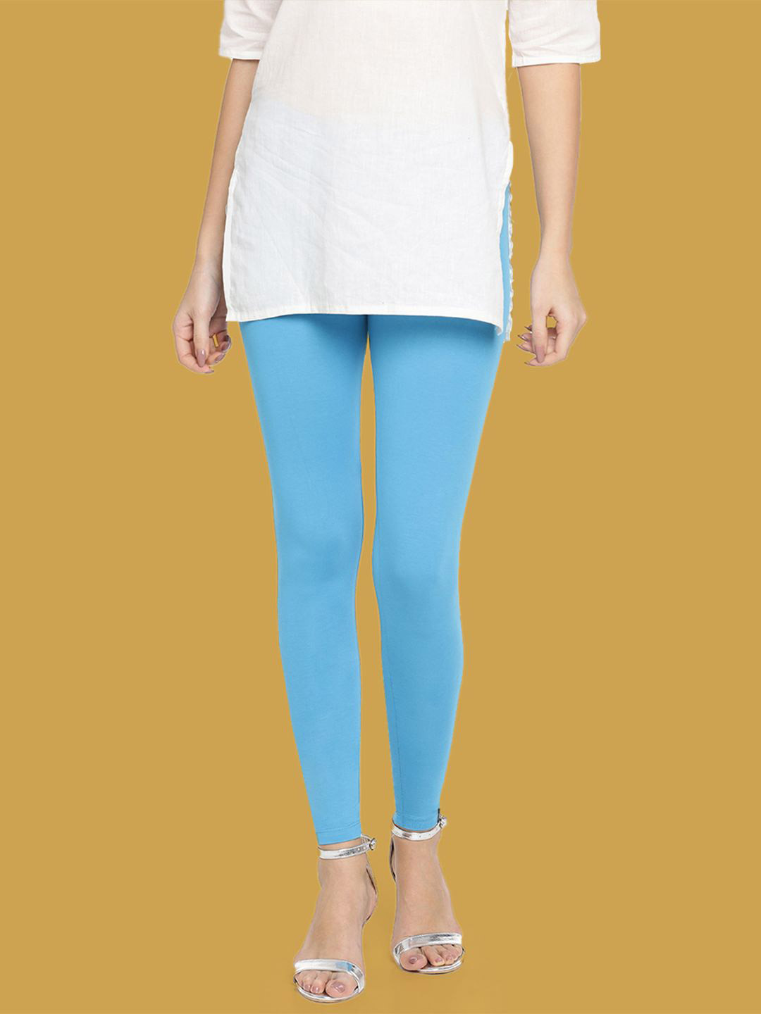 TWIN BIRDS Women Cotton Blend Solid Grand Turquoise Ankle Length Legging