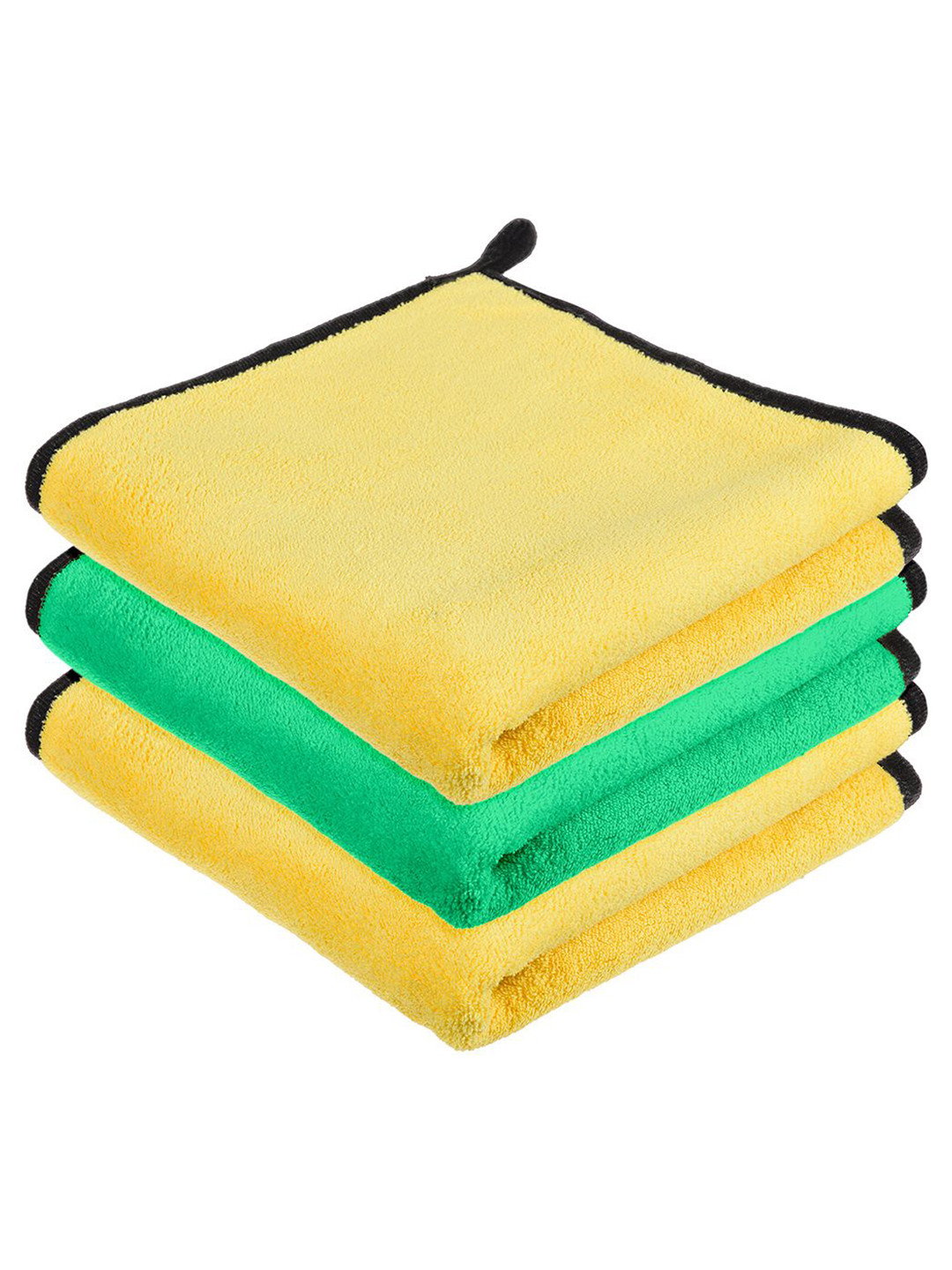 Kuber Industries Pack Of 3 Yellow 400 GSM Microfiber Cleaning Cloth With Hanging Loop