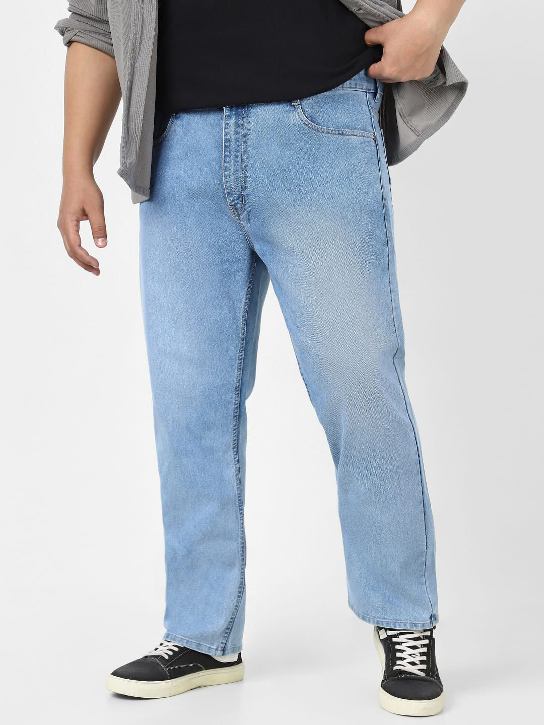 Urbano Plus Men Light Blue Straight Fit Heavy Washed Jeans Stretchable