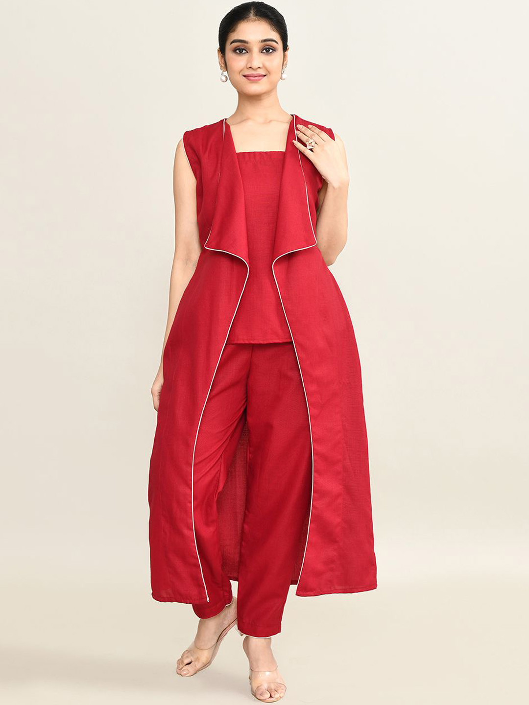 The Maple Square Neck Pure Cotton Top With Shrug & Trouser