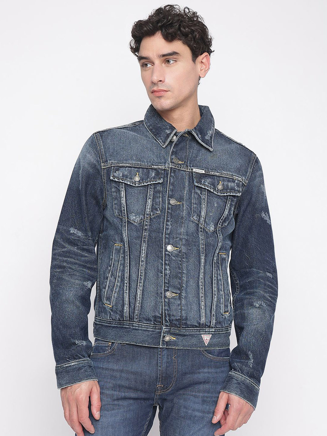 GUESS Men Denim Jacket with Patchwork