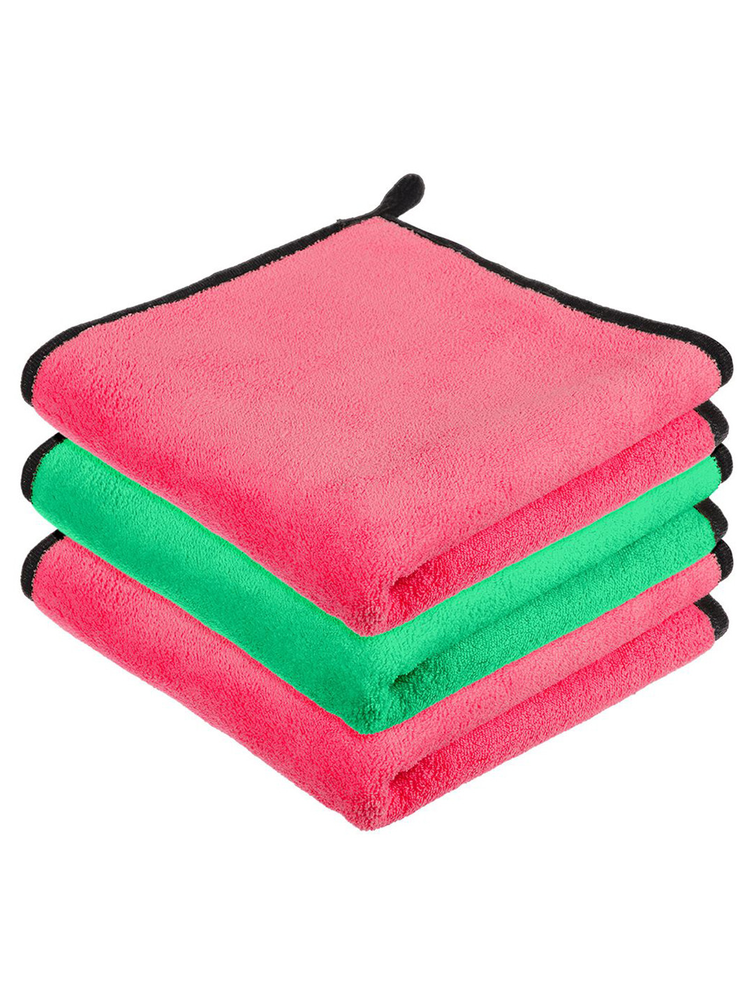 Kuber Industries Pack Of 3 Pink 400 GSM Microfiber Cleaning Cloth With Hanging Loop