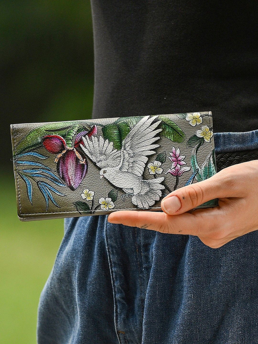 Anuschka Hand Painted Wings of Peace Leather Checkbook Cover