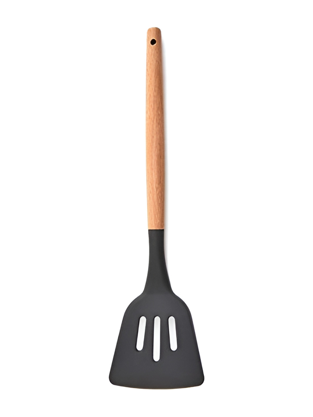 We3 Grey & Brown Wooden Handle Silicone Slotted Turner
