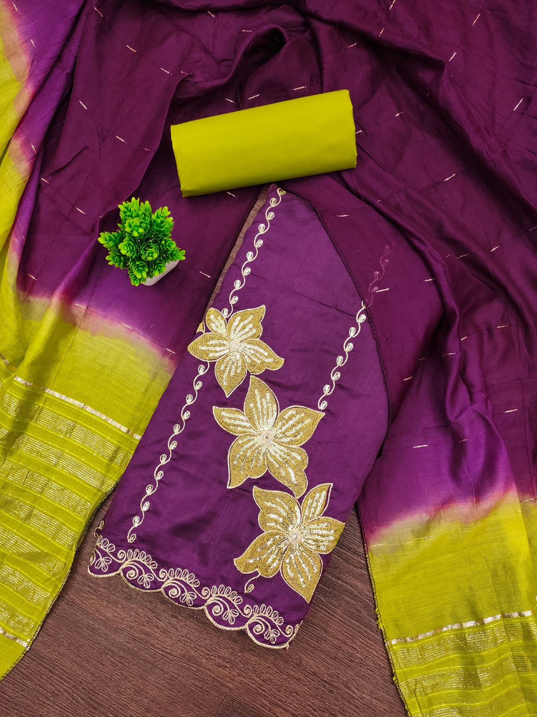 Panzora Embroidered Sequinned Coco Silk Unstitched Dress Material