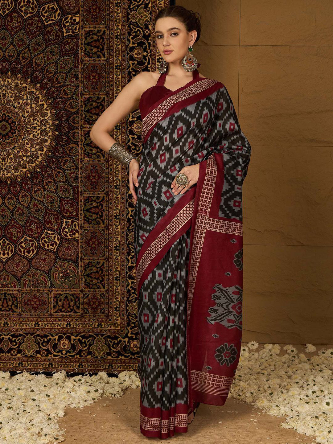 Mitera Ethnic Motifs Silk Blend Ikat Saree
