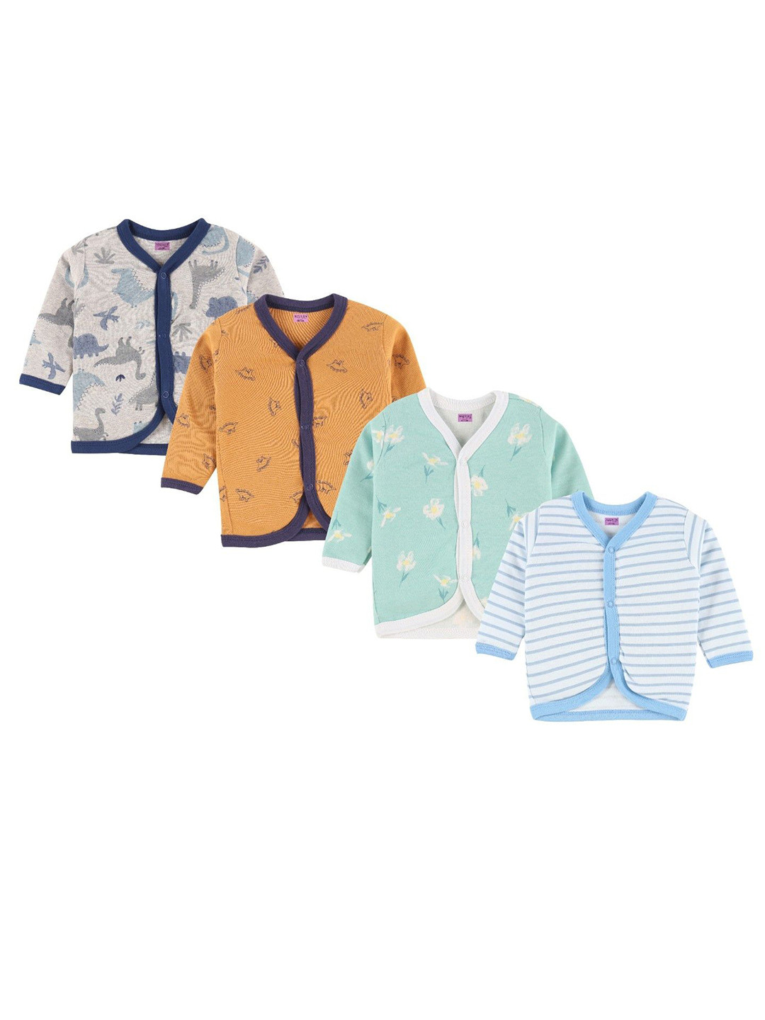 MEGNAM Kids 4 Striped Henley Neck Pockets T-shirt