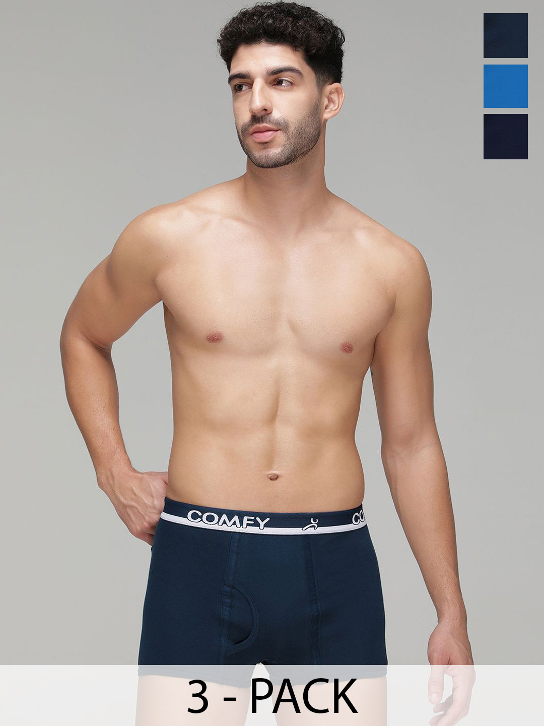 AMUL COMFY Pack Of 3 Pure Cotton Mini Trunks - AC-MTROE-SB-NY-AF-S-3PC