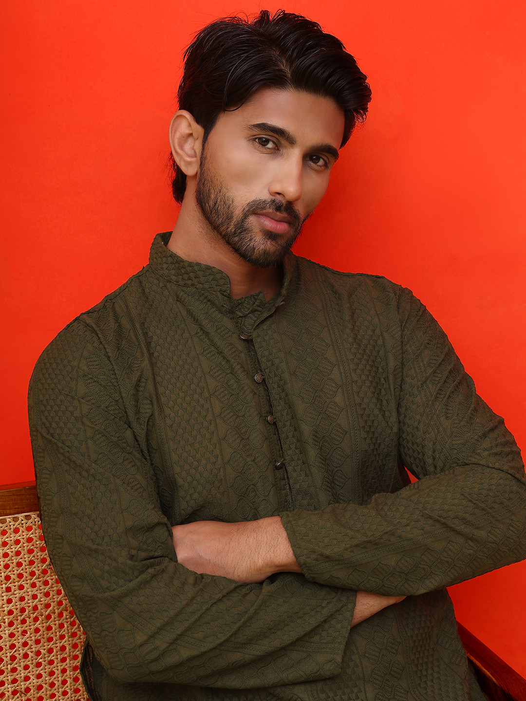 Jompers Men Embroidered Regular Chikankari Pure Cotton Kurta with Churidar