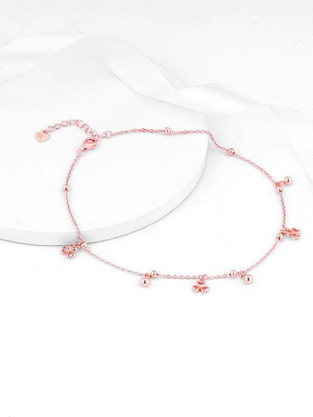 GIVA 925 Sterling Silver Rose Gold-Plated Chiming Clubs Anklet