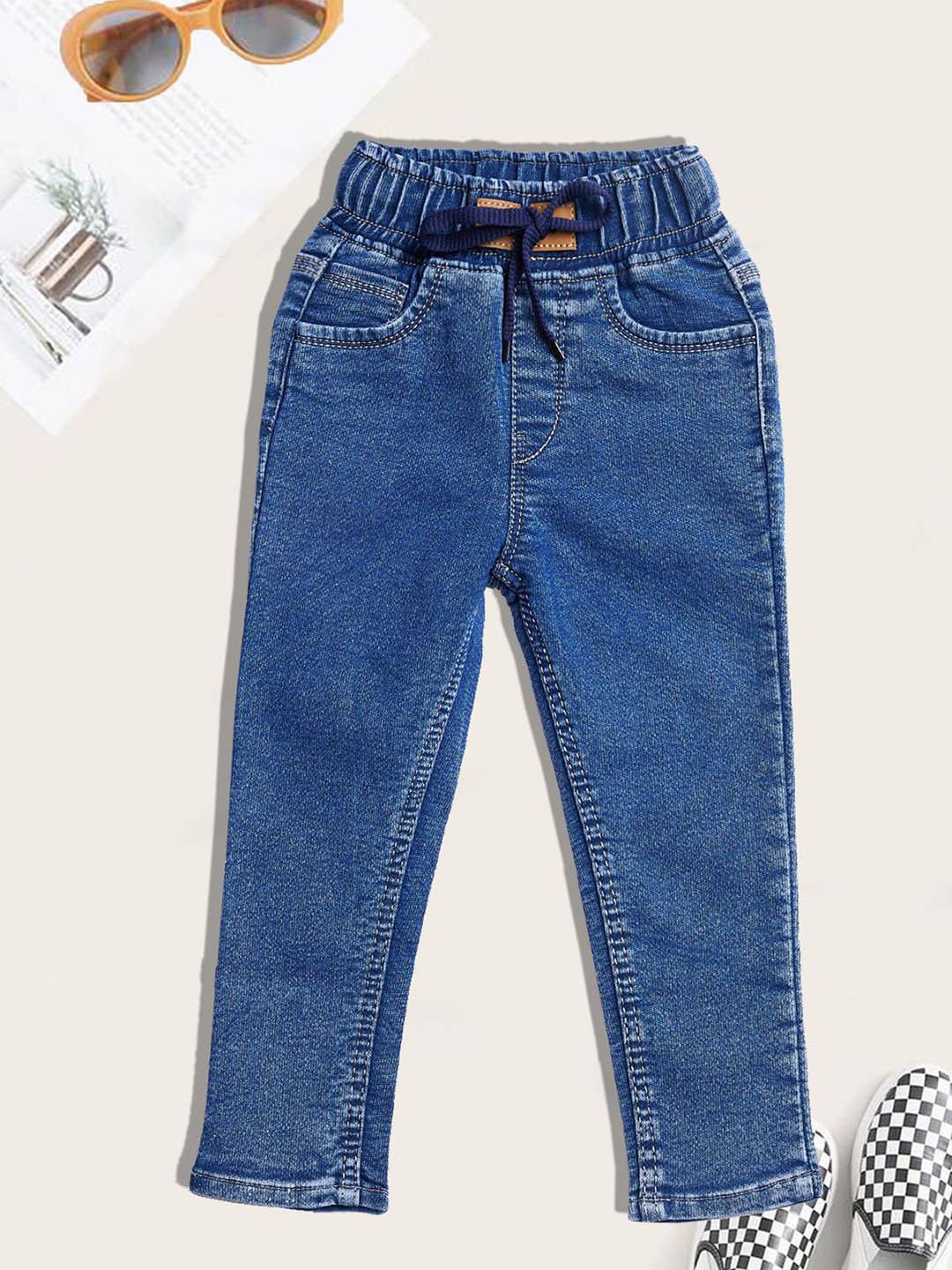 YK Boys Jogger High-Rise Light Fade Embroidered Jeans