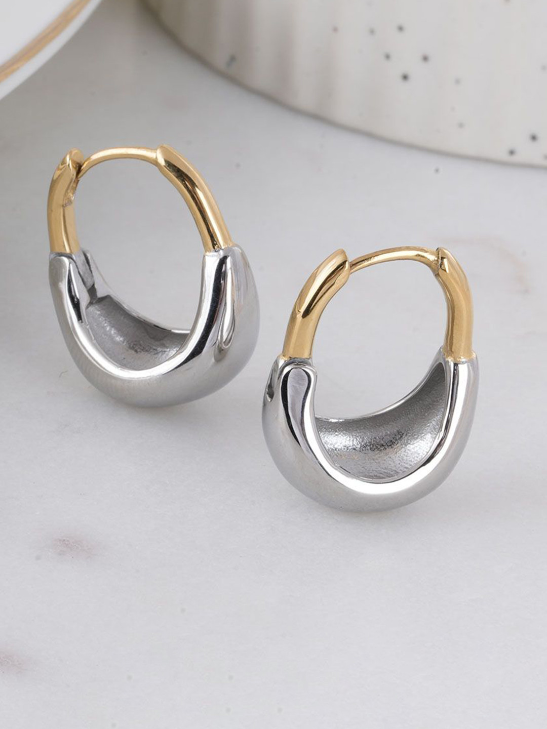 PALMONAS Women Silver & Gold Dainty Waterproof & Anti-Tarnish Hoops