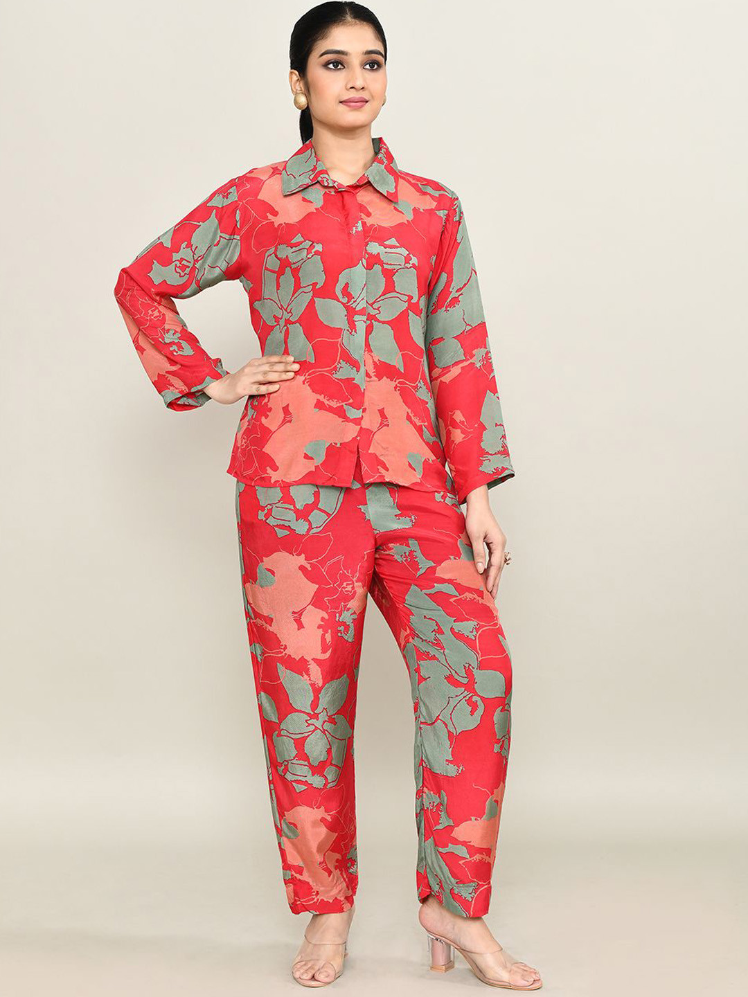 The Maple Floral Printed Collared Shirt With Trousers