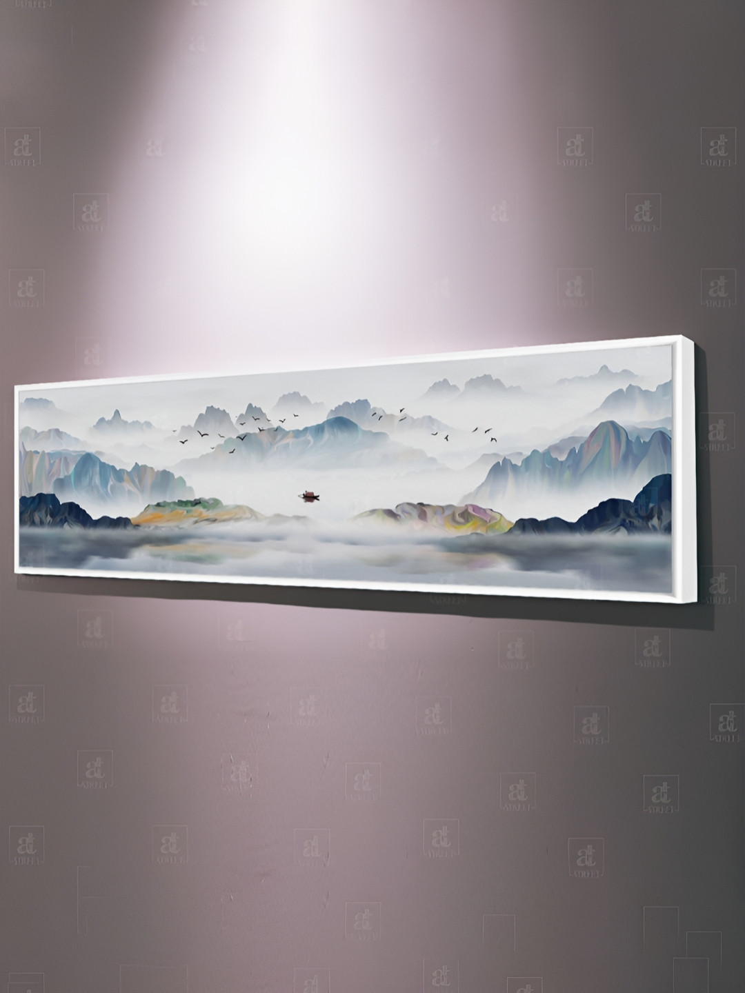 Myntra Elegant Homes Blue & White Landscape Calm Moutain View Canvas Wall Painting