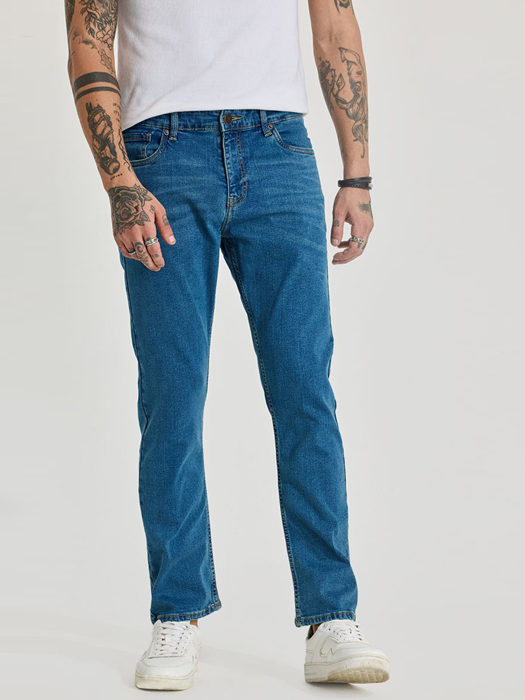Snitch Men Medium Blue Mid-Rise Relaxed Fit Jeans