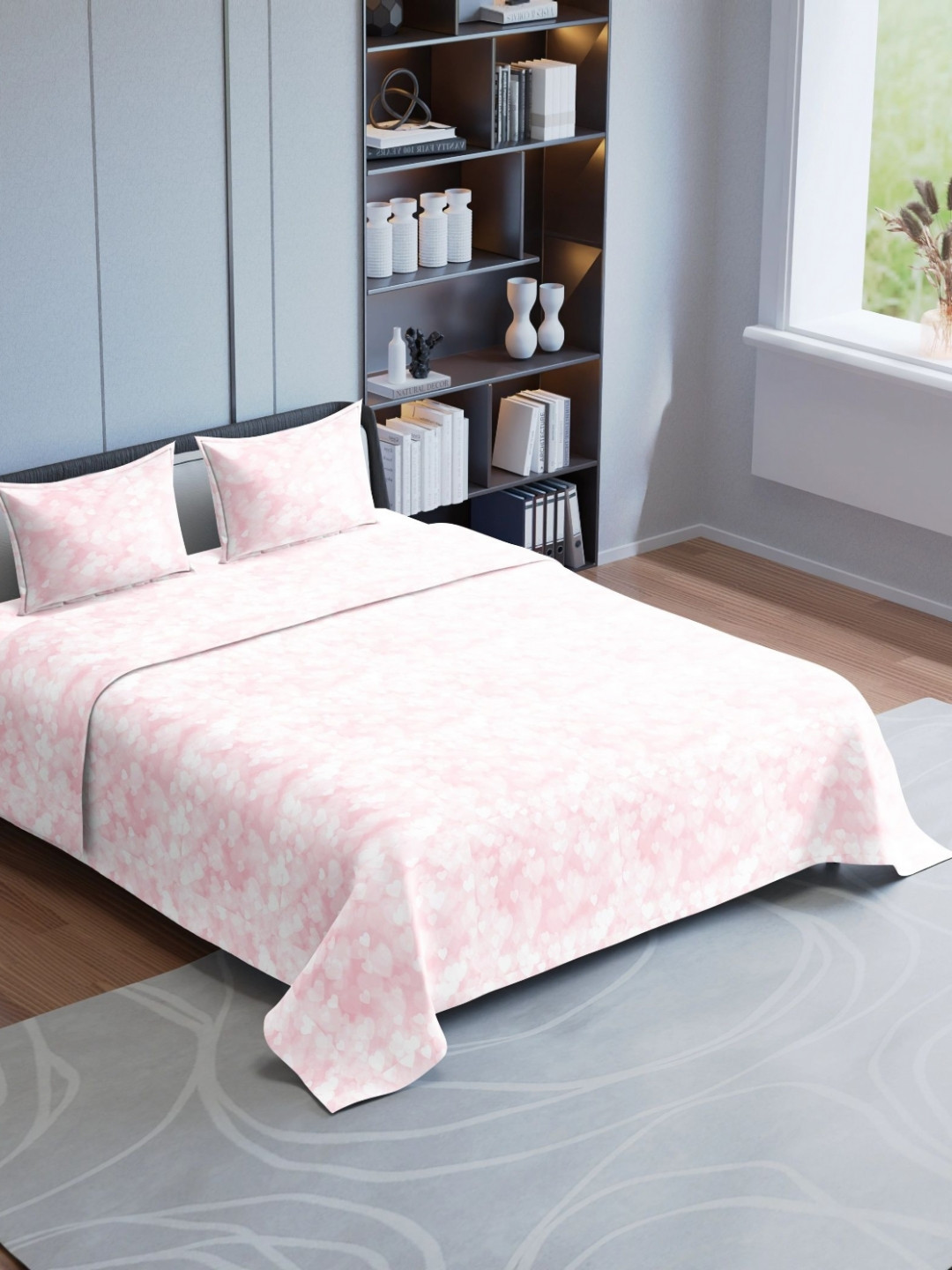 Synergized Cotton Pink Abstract Cotton 180 TC King Fine Bedsheet with 2 Pillow Covers-108 x 108 inches
