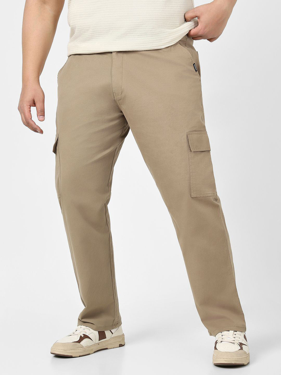 Urbano Plus Men Khaki Regular Fit Solid Cargo Chino Pant with 6 Pockets Stretchable