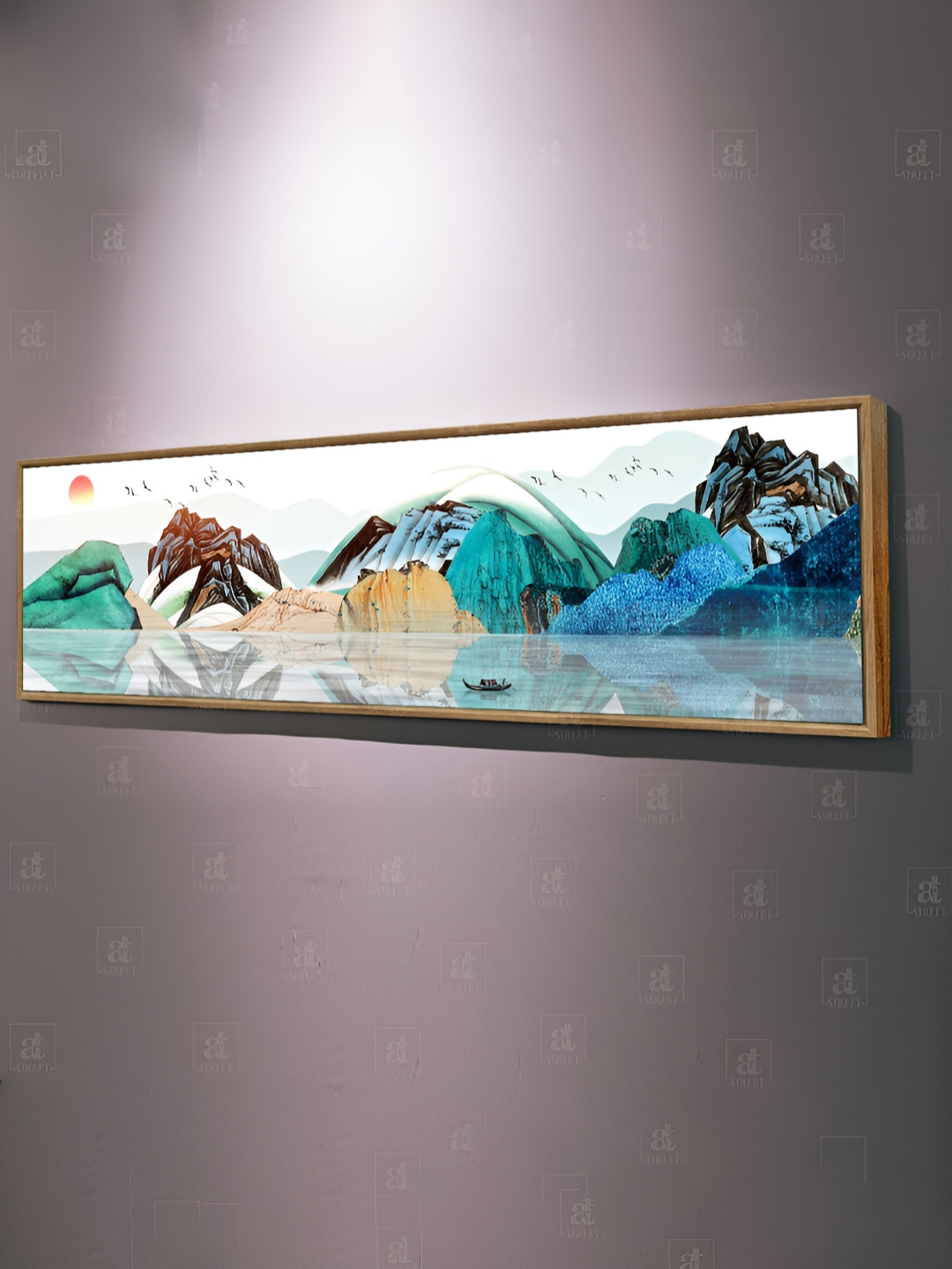 Myntra Elegant Homes White & Blue Mountain and Sun Rise Canvas Wall Painting