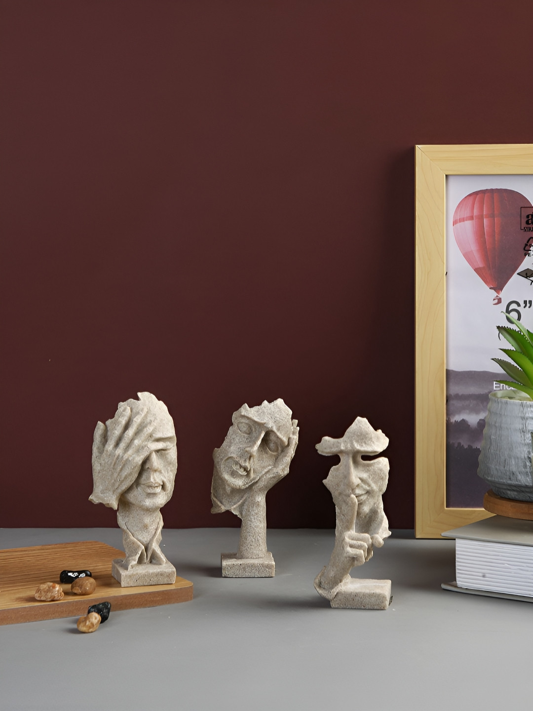 TAYHAA Expressions Trio Beige Polyresin Natural Living Room Set of 3 Small Showpieces - 4.7 Inches