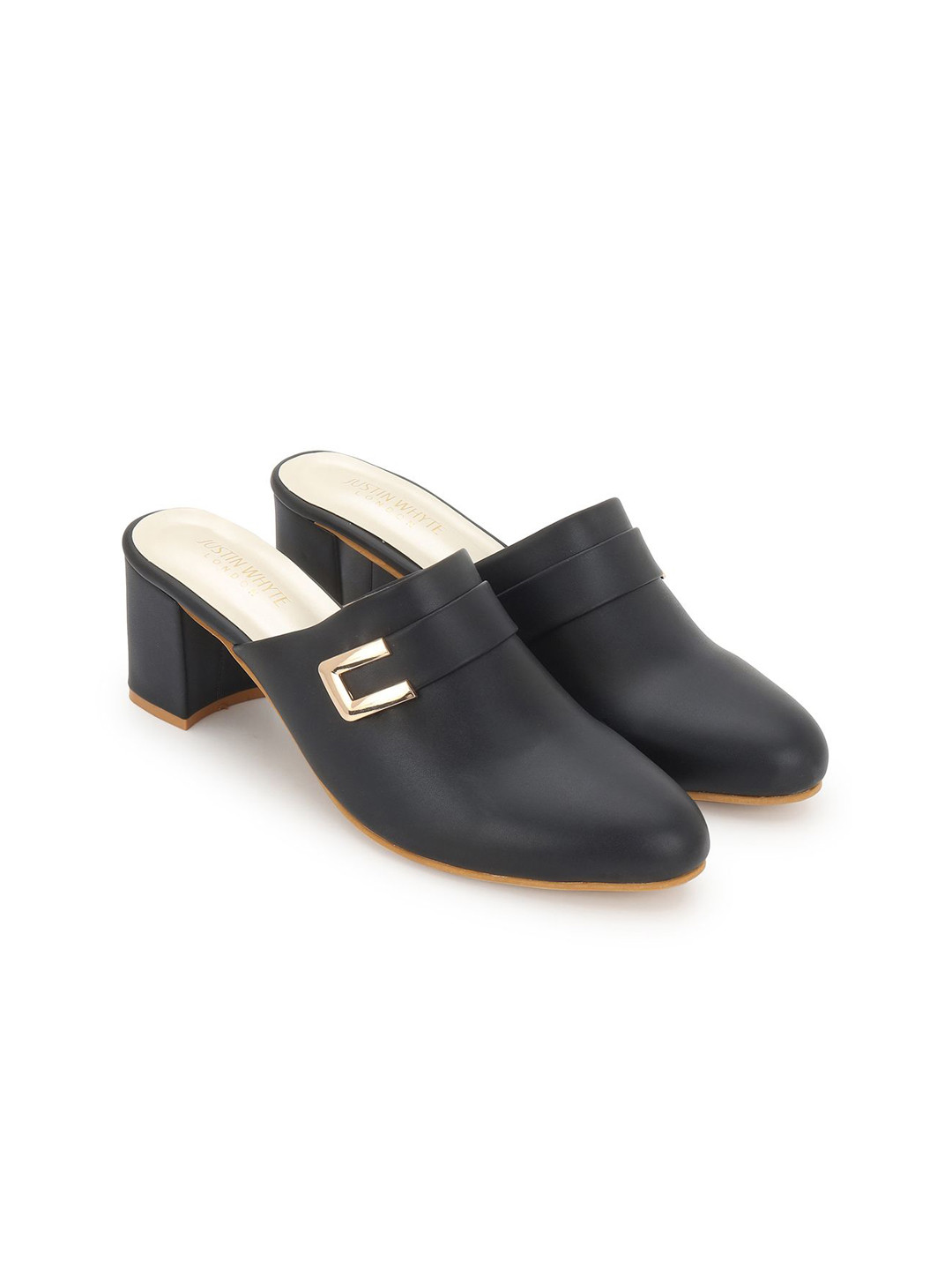 Justin Whyte Leather Block Pumps with Buckles