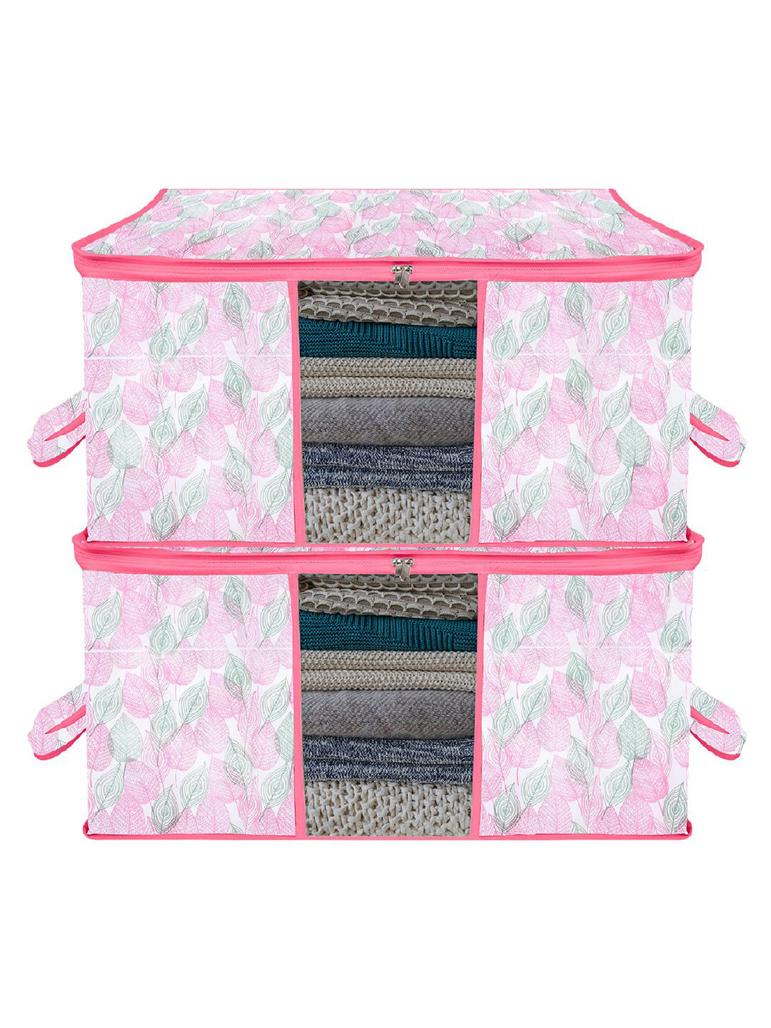 Kuber Industries Pink & Green 2 Pieces Printed Underbed Storage Bags