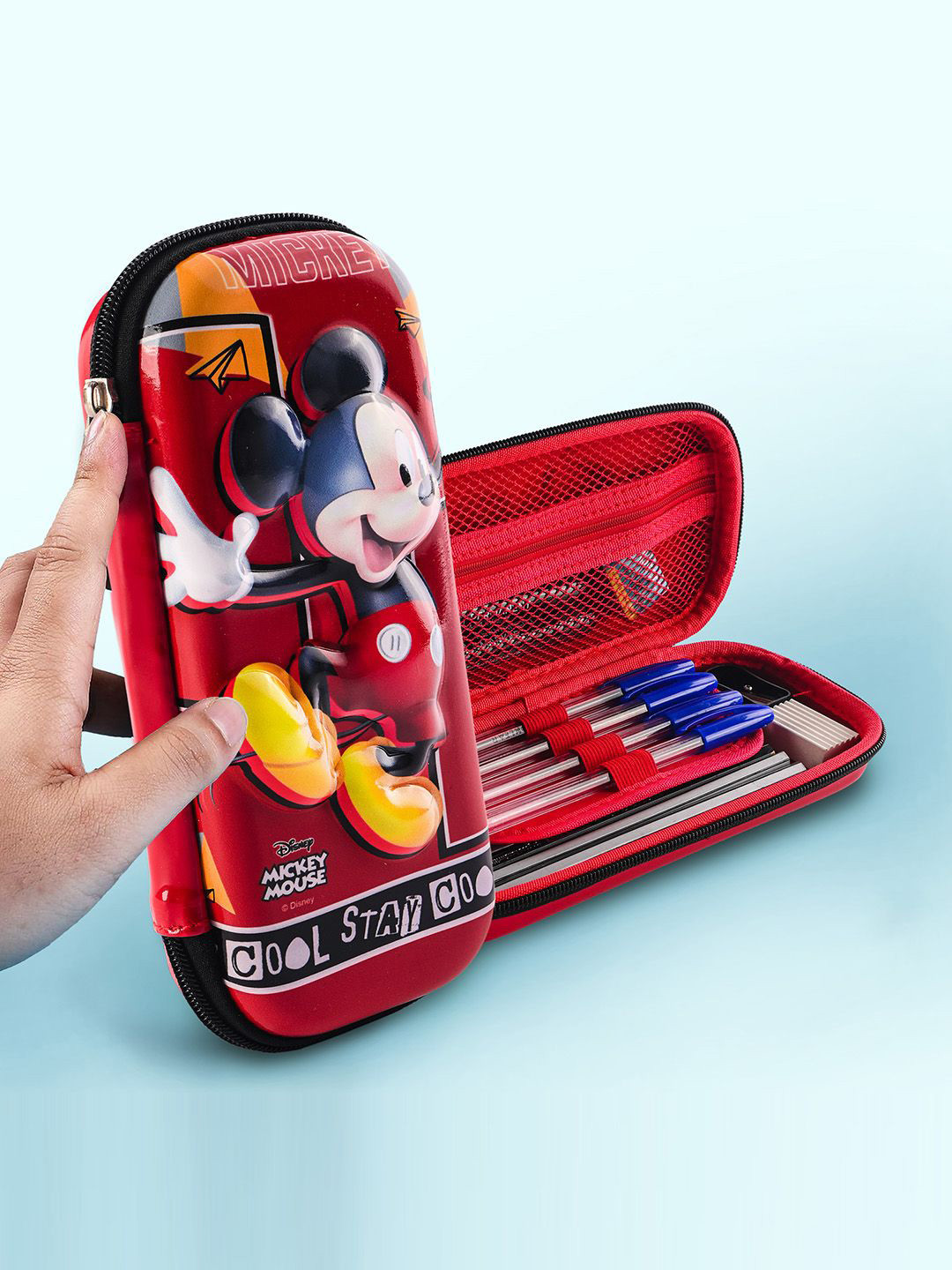 Kuber Industries Red & Blue Mickey Printed Waterproof 3D Pencil Box For Kids & Adults
