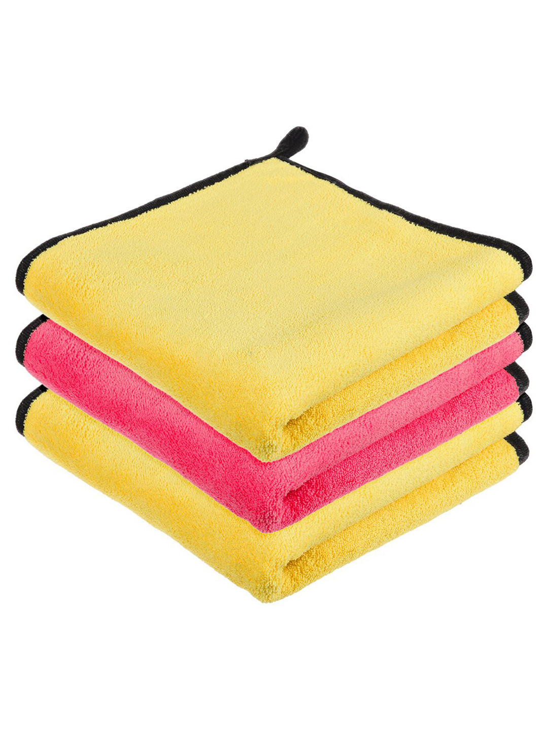 Kuber Industries Yellow Pack Of 3 400 GSM Microfiber Cleaning Cloth With Hanging Loop