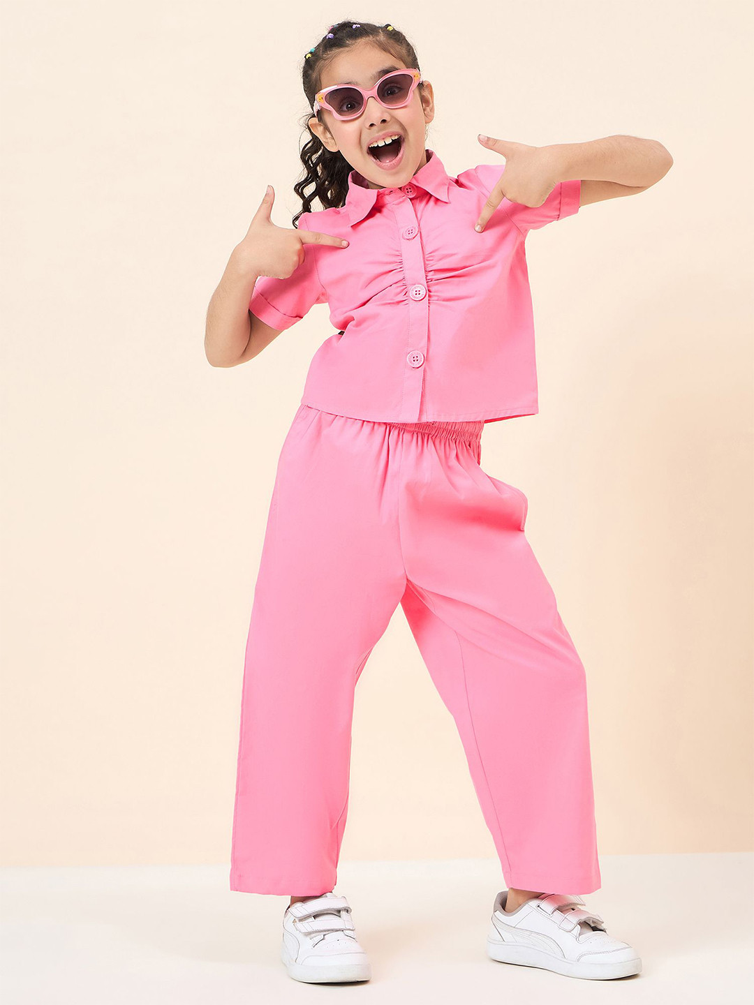 StyloBug Girls Short Sleeves Pure Cotton Shirt With Trouser
