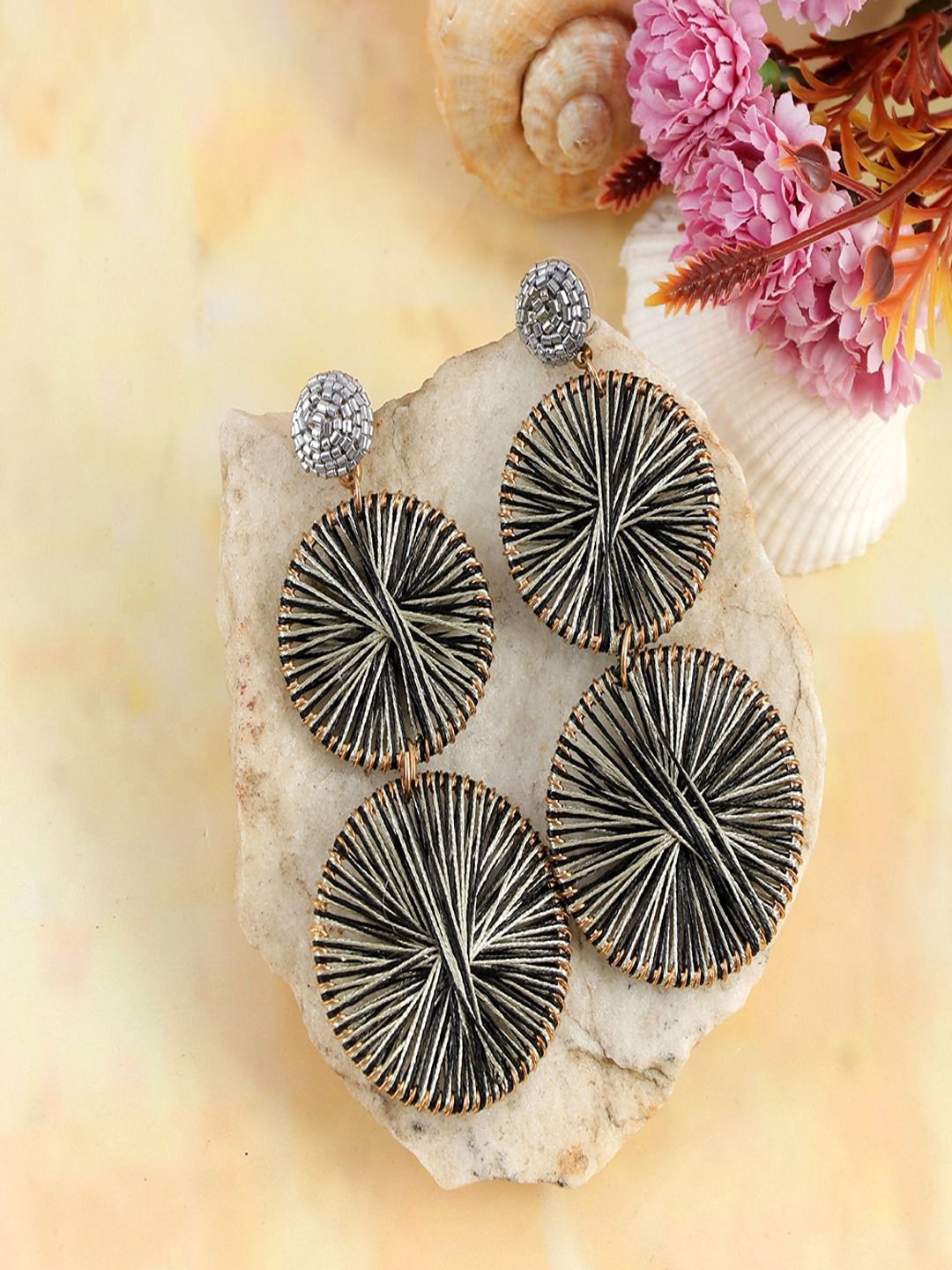 Sangria Gold Plated Artificial Beaded Classic Circular Shaped Drop Earrings