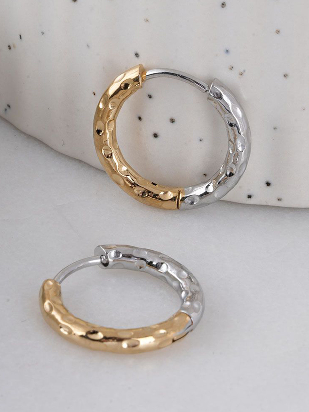 PALMONAS Silver & Gold-Plated Stainless Steel Anti-Tarnish Circular Hoop Earrings