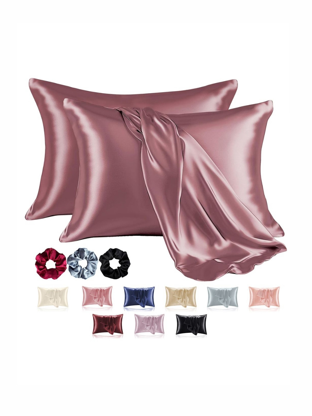 Aura Rose Gold 2 Pieces Solid Pure Silk Rectangle Pillow Covers
