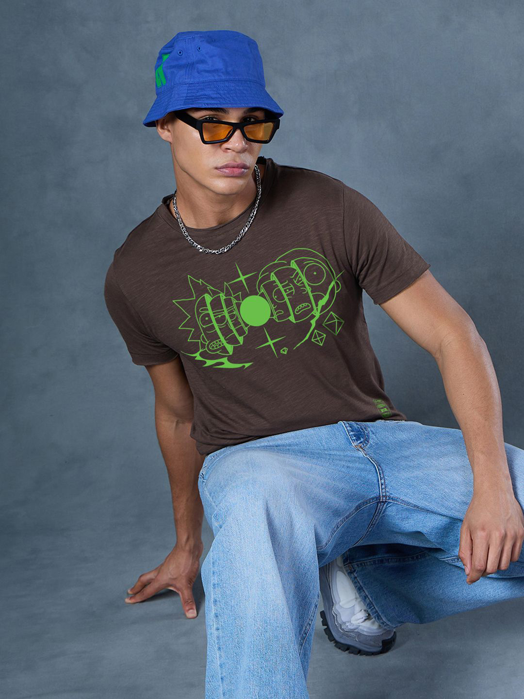 Bewakoof AIR Men Chocolate Brown Rick and Morty Graphic Printed T-shirt