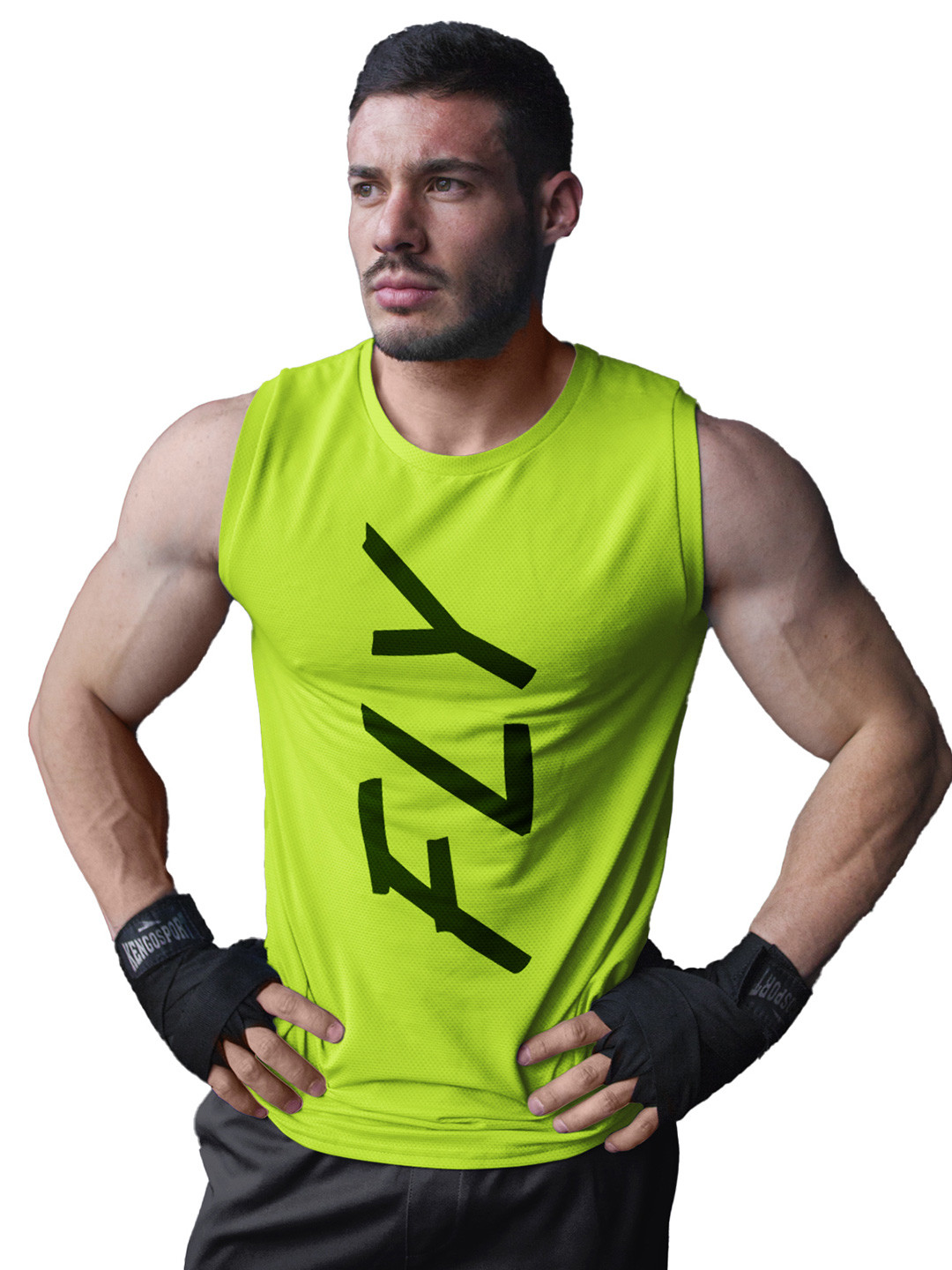 3Colors Printed Round Neck Gym Vest VEST-CCUT-FLY-GREEN_M