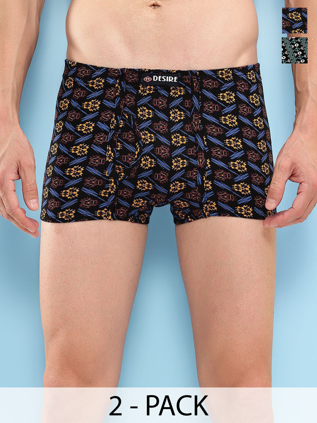 T.T. Pack Of 2 Printed Cotton Snug Fit Mini Trunks - DES_PRNT_MINI_IE_PO2_GRN-NVY_80
