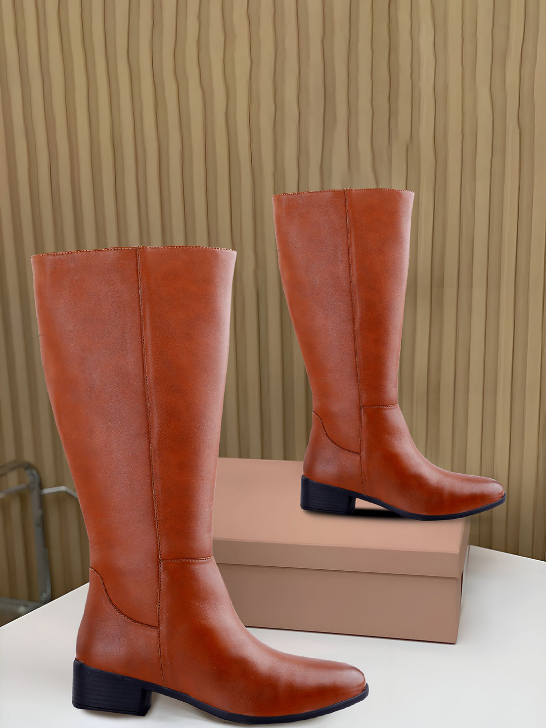 Bxxy Women High-Ankle Knee-Length Zipper Boots