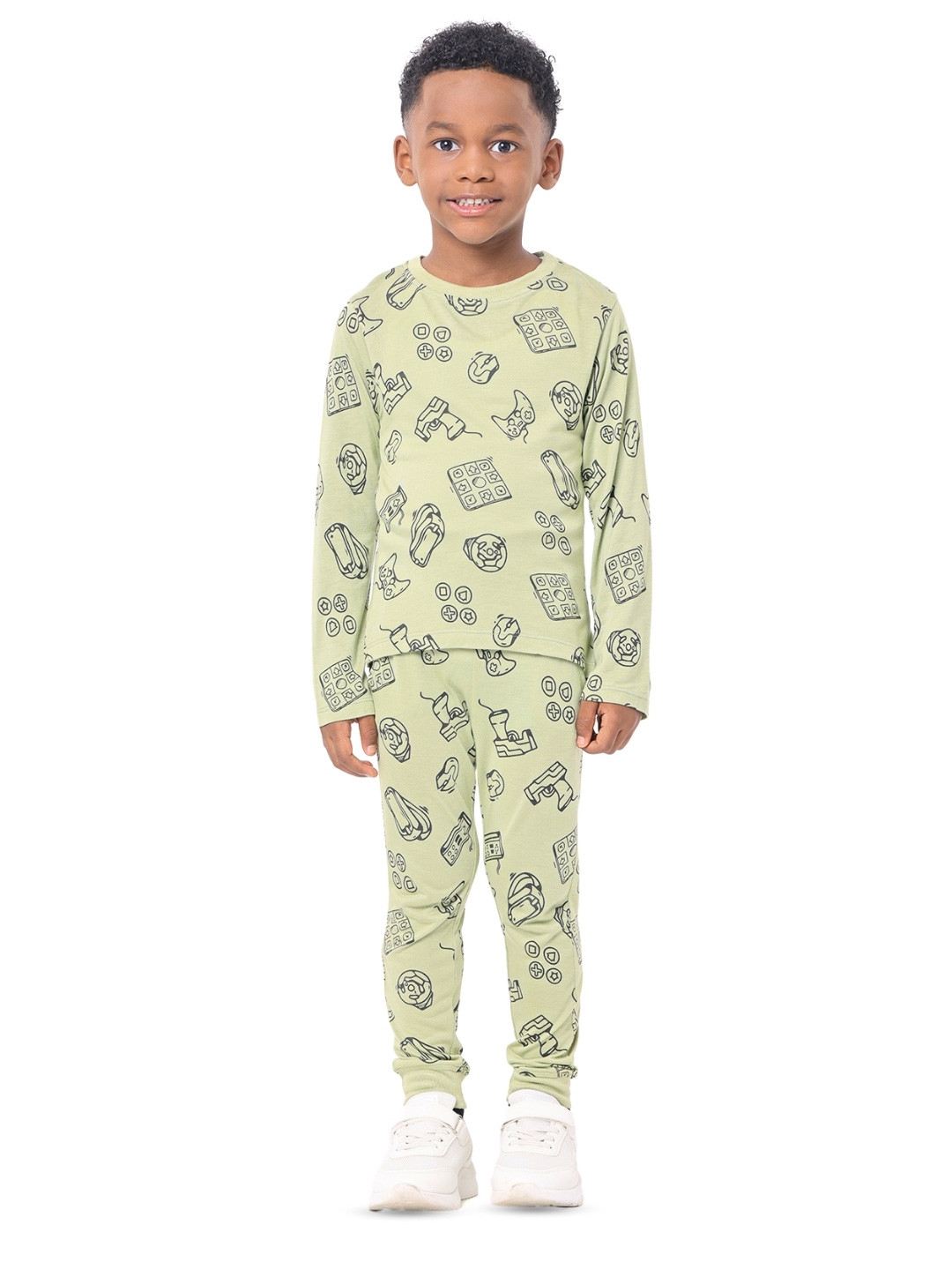 Nuego Kids Boys All Over Print Cotton Blend T-Shirt with Pants Night Suit