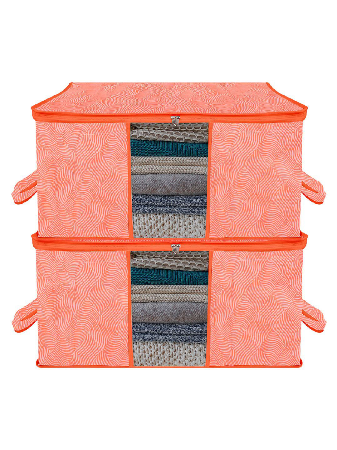 Kuber Industries Orange Colored & White 2 Pieces Printed Underbed Storage Bags