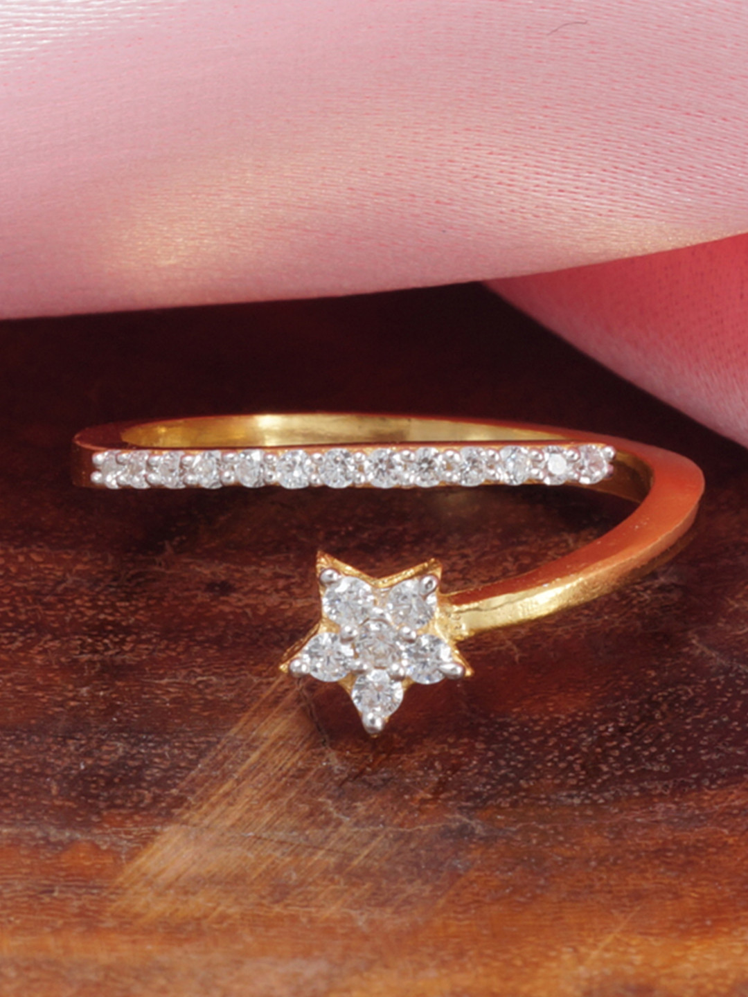 Tuanz Silver Jewelry 925 Sterling Silver Gold-Plated Cubic Zirconia-Studded Finger Ring