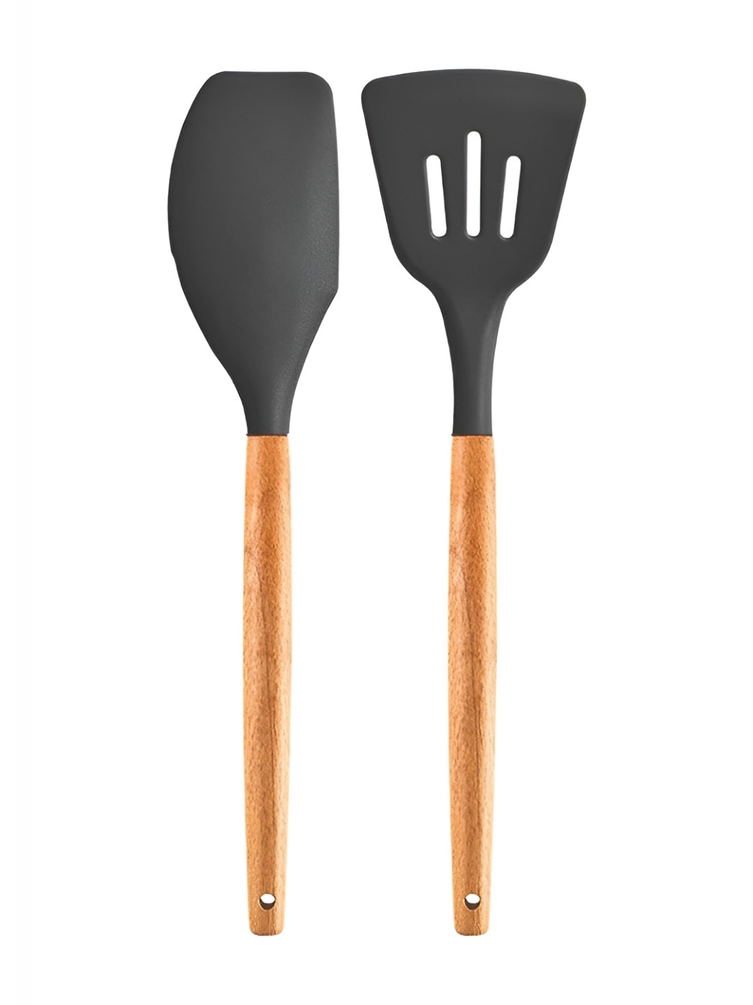 We3 Grey & Brown 2 Pieces Silicone Slotted Turner And Mixing Spatula